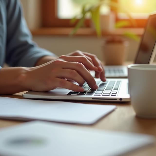 Writer crafting online content on laptop